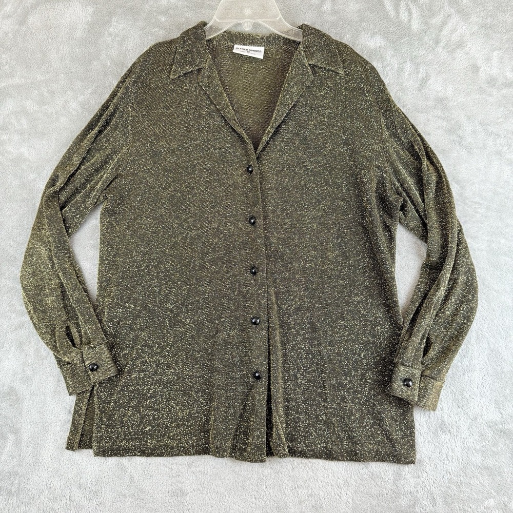 Vintage Alfred Dunner Top Womens 10 Gold Black Glitter Glits Glam Made In‎ USA